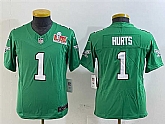 Youth Philadelphia Eagles #1 Jalen Hurts Green 2025 Super Bowl LIX Patch F.U.S.E. Throwback Vapor Untouchable Limited Stitched Jersey,baseball caps,new era cap wholesale,wholesale hats